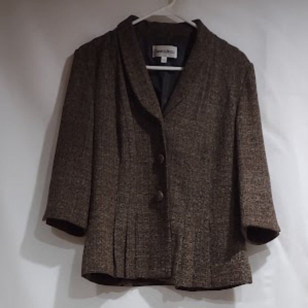DANNY AND NICOLE BROWN TWEED 3 BUTTON BLAZER POLYESTER 3/4 SLEEVES LINED 10P